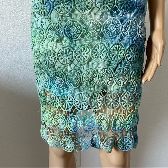 Jack. Tie Dyed Crochet Mini Dress Blue Green White Size 4 - Picture 5 of 14